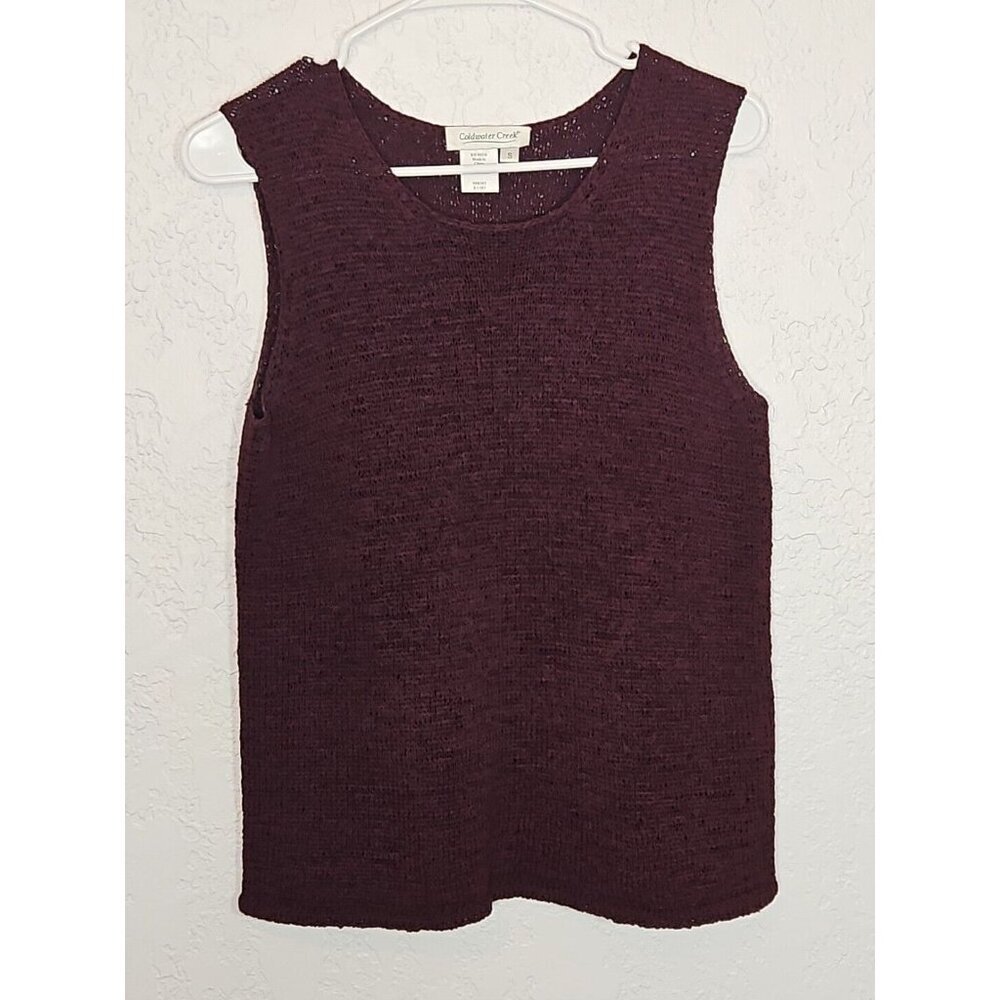 Coldwater Creek Tank Top Small Burgundy Sleeveless Open Knit Acrylic Casual